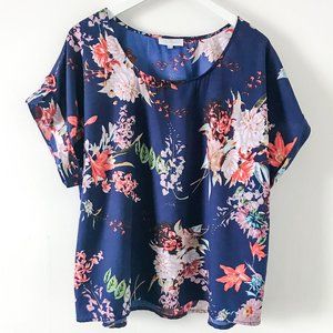 Blue Floral Polyester Blouse